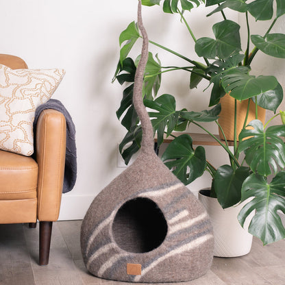 Fuzzy Cove Stone Design Felted Wool Cat Cave – Tail Style Modern Peekaboo Bed