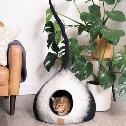 Fuzzy Cove Fade Design Felted Wool Cat Cave – Round Style Ombre Cozy Bed