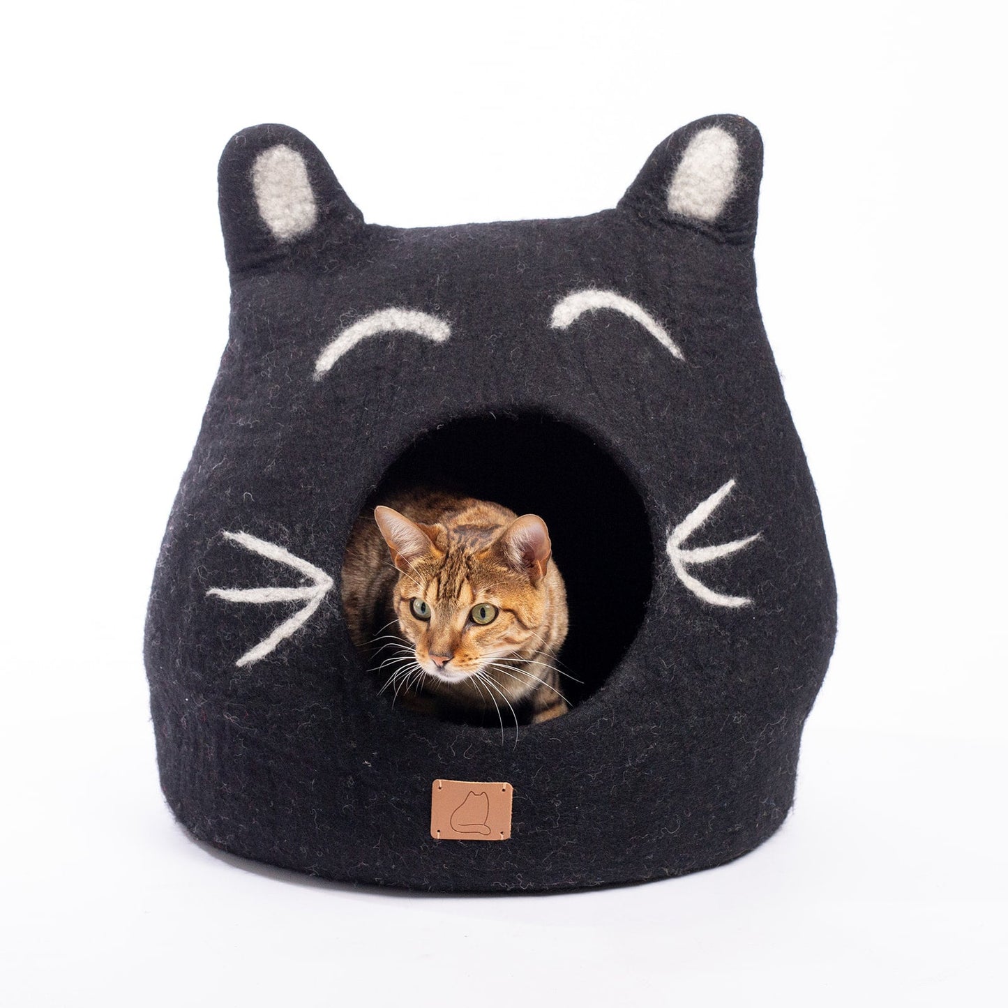 Fuzzy Cove Boy Cat Design Ear Style Felted Wool Cat Cave – Cozy Peekaboo Bed (Small & Large)
