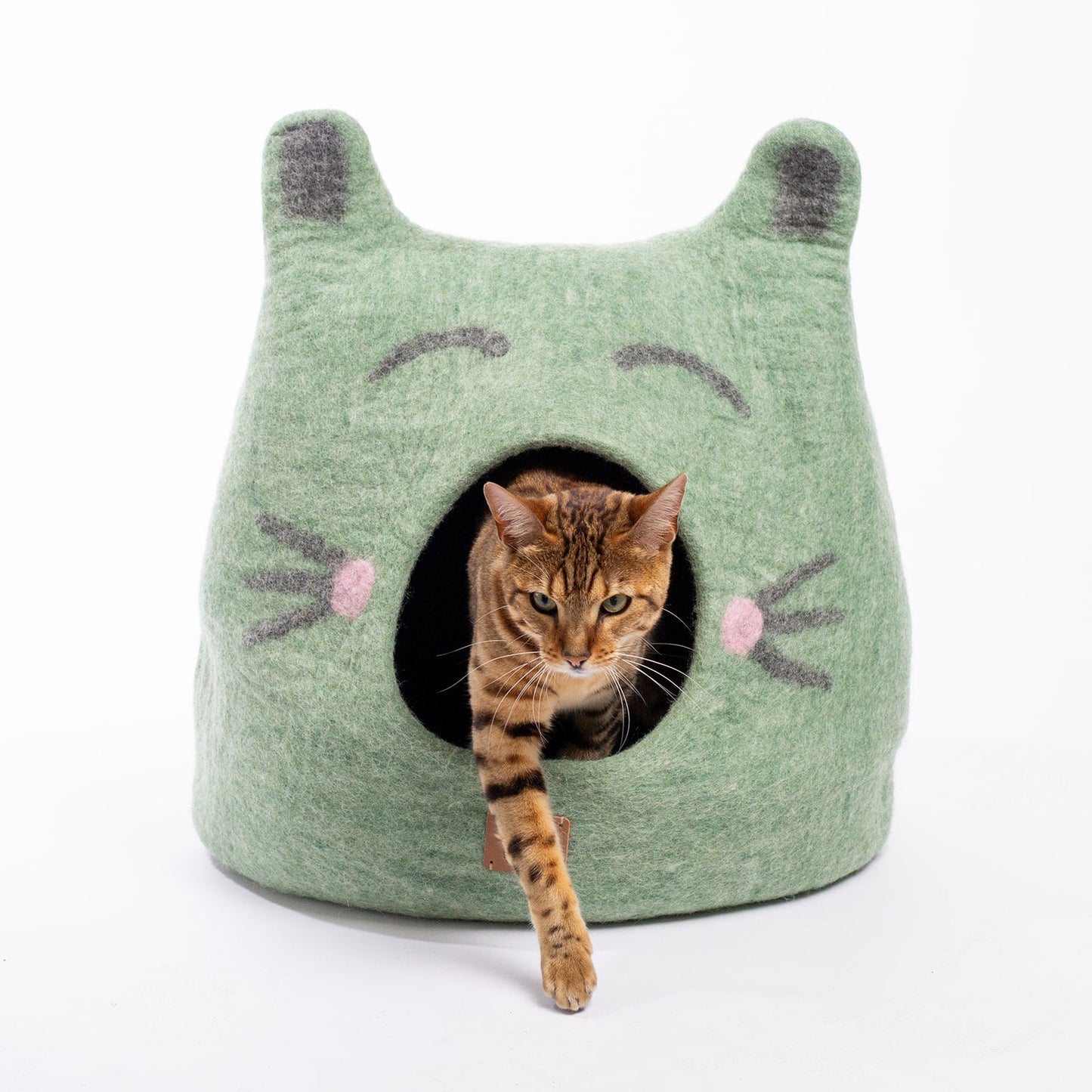 Fuzzy Cove Cat Face Design Ear Style Felted Wool Cat Cave – Cozy Peekaboo Bed (Small & Large)