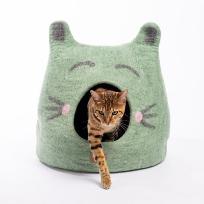Fuzzy Cove Cat Face Design Ear Style Felted Wool Cat Cave – Cozy Peekaboo Bed (Small & Large)