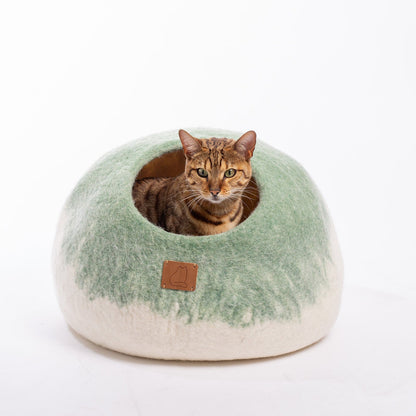 Fuzzy Cove Stripe Design Felted Wool Cat Cave – Round Style Cozy Bed