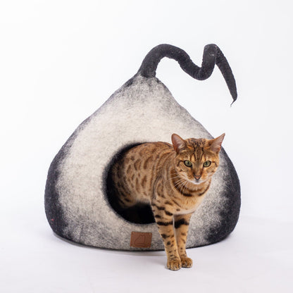 Fuzzy Cove Fade Design Felted Wool Cat Cave – Round Style Ombre Cozy Bed