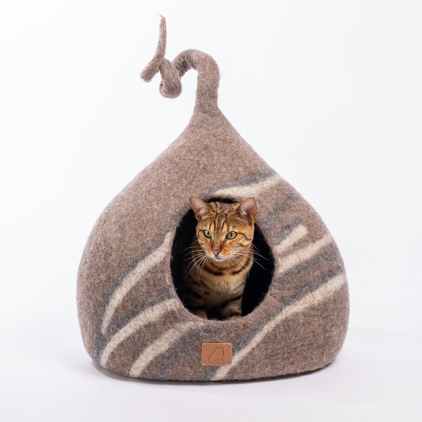 Fuzzy Cove Stone Design Felted Wool Cat Cave – Tail Style Modern Peekaboo Bed