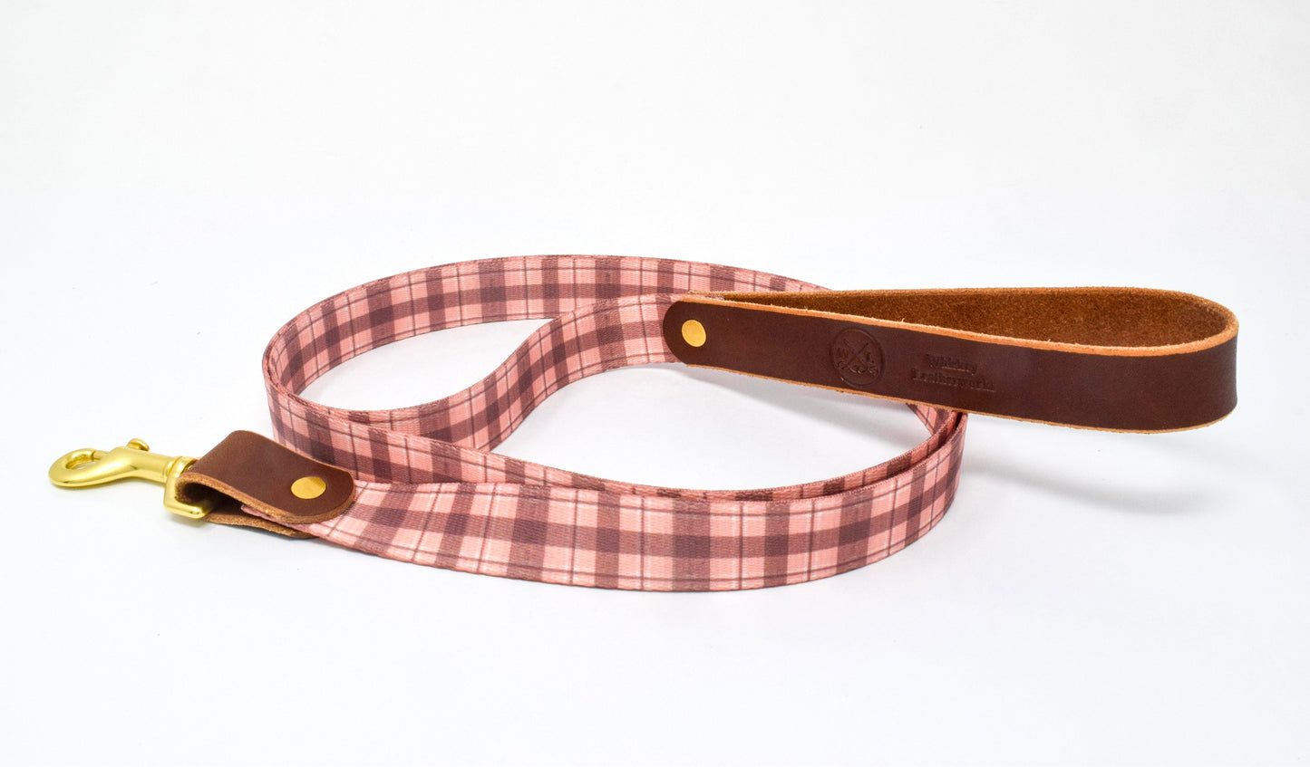 Whiskey Tartan Dog Leash – Handcrafted Leather & Brass (Fixed or Adjustable)