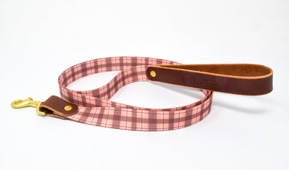 Whiskey Tartan Dog Leash – Handcrafted Leather & Brass (Fixed or Adjustable)