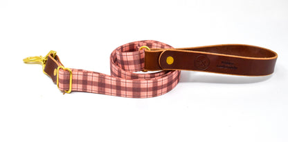 Whiskey Tartan Dog Leash – Handcrafted Leather & Brass (Fixed or Adjustable)