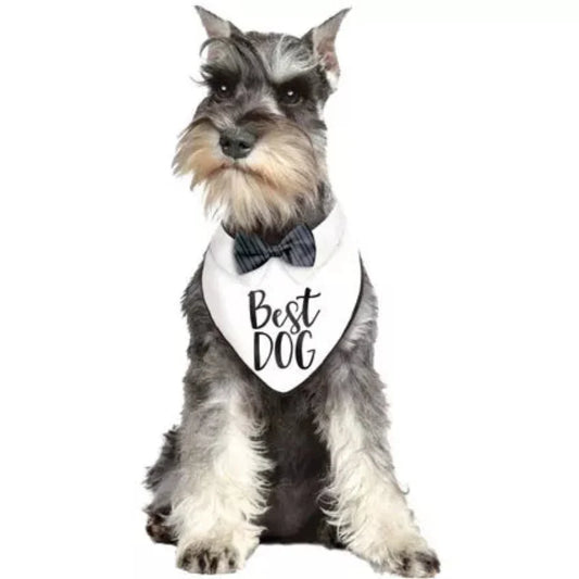 Best Dog Wedding Bandana – Black & White Bow Tie Slide-On Bandana for Wedding Dogs (One Size Fits Most)