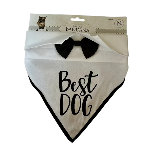 Best Dog Wedding Bandana – Black & White Bow Tie Slide-On Bandana for Wedding Dogs (One Size Fits Most)