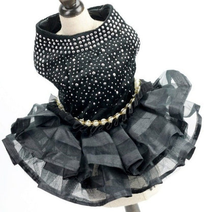 Bling Black Dog Party Dress – Elegant Lace & Pearl Tulle Dress for Small Dogs | Posh Dog Life