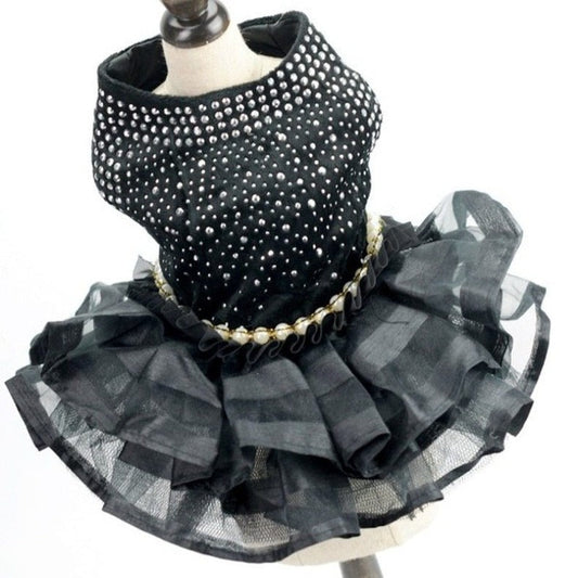 Bling Black Dog Party Dress – Elegant Lace & Pearl Tulle Dress for Small Dogs | Posh Dog Life