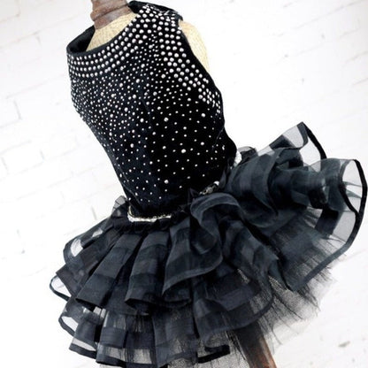 Bling Black Dog Party Dress – Elegant Lace & Pearl Tulle Dress for Small Dogs | Posh Dog Life
