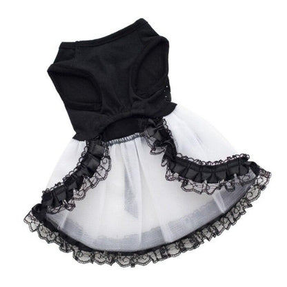 Bling Black & White Lace Dog Dress – Elegant Rhinestone Beaded Party Dress with Satin Bow & Tulle Skirt for Small to Medium Dogs | Posh Dog Life