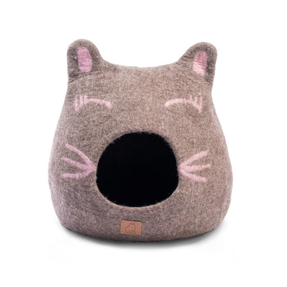 Fuzzy Cove Girl Cat Design Ear Style Felted Wool Cat Cave – Cozy Peekaboo Bed (Small & Large)
