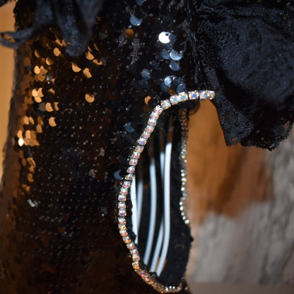 C’Mimi Designer Couture “Elektra” Dog Party Dress – Handmade Black Sequin & Lace Luxury Dress (XS–3XL, Custom Sizing Available, 6–8 Week Delivery)
