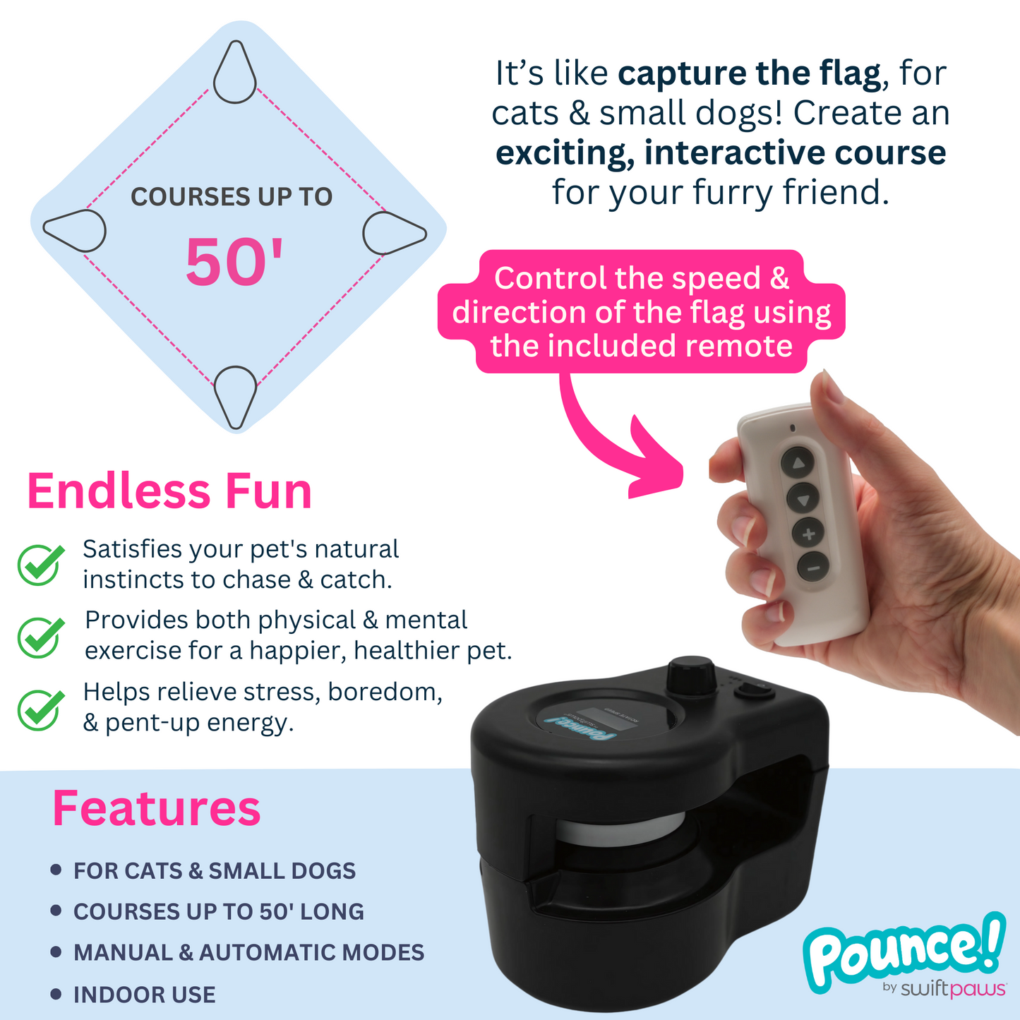 Pounce! Indoor Lure Course Kit | Interactive Chase Toy for Cats & Small Dogs