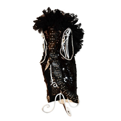 C’Mimi Designer Couture “Elektra” Dog Party Dress – Handmade Black Sequin & Lace Luxury Dress (XS–3XL, Custom Sizing Available, 6–8 Week Delivery)