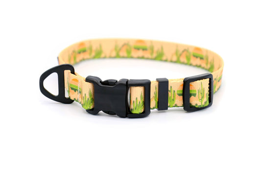 Outdoor Style Cactus Cream Nylon Dog Collar – Soft, Adjustable Design with YKK Buckle, Bottle-Opening D-Ring, and Mini Tag Ring