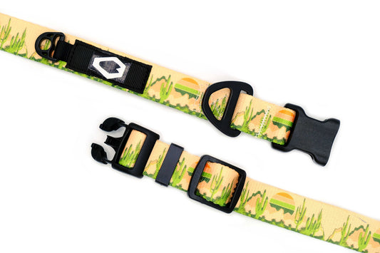Outdoor Style Cactus Cream Nylon Dog Collar – Soft, Adjustable Design with YKK Buckle, Bottle-Opening D-Ring, and Mini Tag Ring