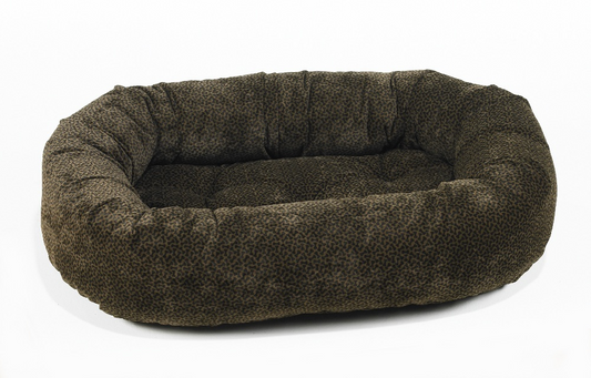 Donut Bed Chocolate Bones – Oval Pet Bed with Removable Washable Cover & Tufted Cushion, Upholstery-Grade Fabric, High-Memory Polyester Fill, YKK Zippers, Doubles as Crate or Travel Mat