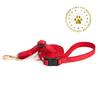Dogistry City Adjustable-Length Hands-Free Dog Leash – Iconic Red with 2–5 ft Range, Dual Width Options, and Award-Winning Comfort Design