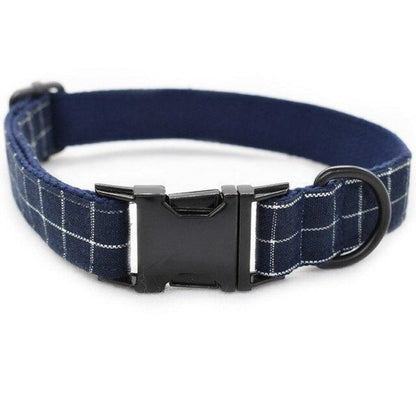 Classic Navy Check Bow Tie Dog Collar & Leash Set | Personalized Engraving – Handmade Cotton, XS–XL