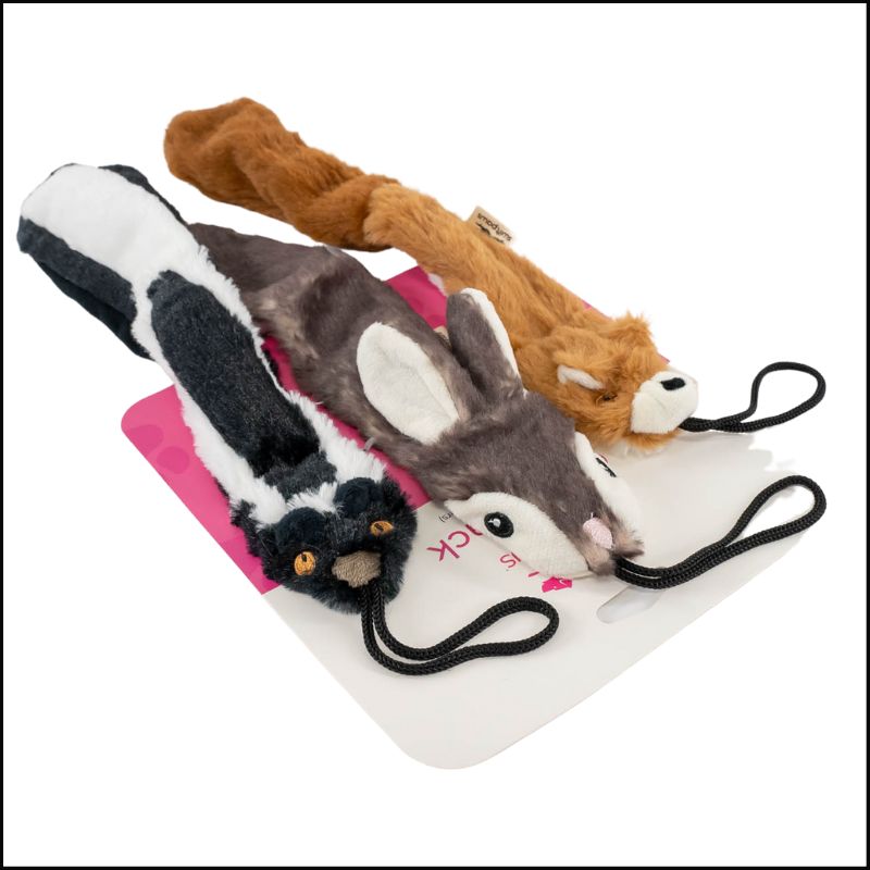 Critter Pack | Stuffing-Free Squirrel, Rabbit & Skunk Toys for Interactive Dog Play