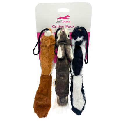 Critter Pack | Stuffing-Free Squirrel, Rabbit & Skunk Toys for Interactive Dog Play