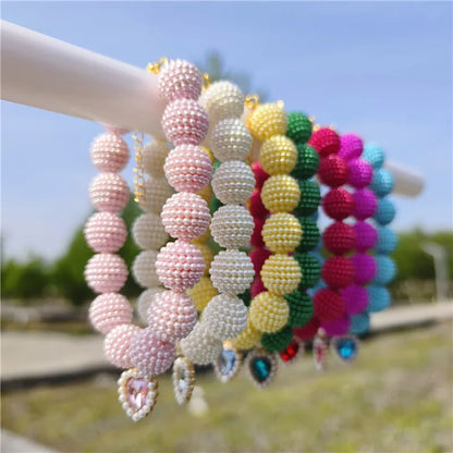 Crystal Heart Colorful Beaded Pearl Dog Necklace – Vibrant Beaded Collar with Crystal Heart Pendant (7 Colors, S–L)