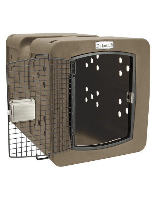 Dakota 283 G3 Dog Kennel with Dakota Guard – Large Coyote Granite, Framed Door with Keyed Latch, Ventilated & Stackable Crate, 35.2" x 24.5" x 26.5"