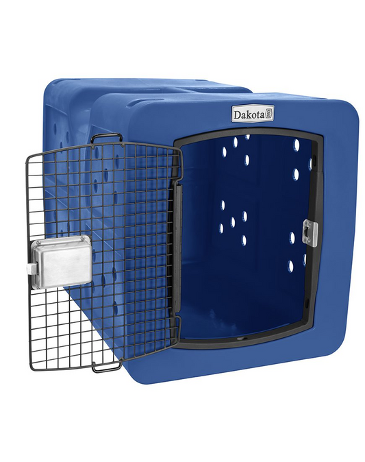 Dakota 283 G3 Dog Kennel – Large Blue, Framed Door with Keyed Latch, Ventilated & Stackable Crate, 35.2" x 24.5" x 26.5"