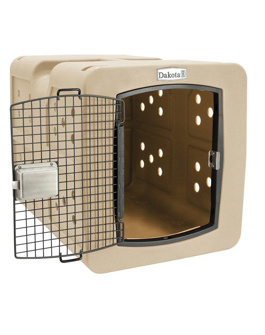 Dakota 283 G3 Dog Kennel – Large Sandstone, Framed Door with Keyed Latch, Ventilated & Stackable Crate, 35.2" x 24.5" x 26.5"