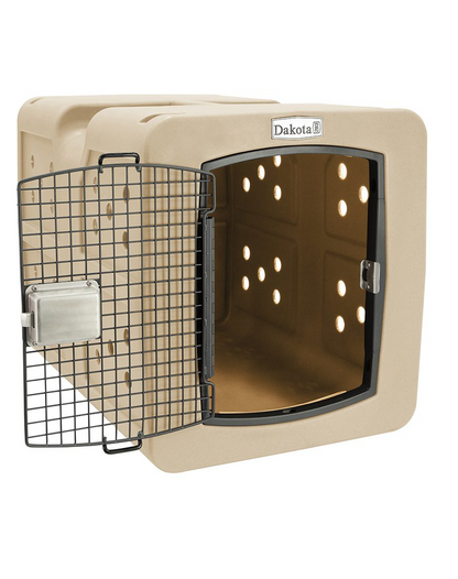 Dakota 283 G3 Dog Kennel – Large Sandstone, Framed Door with Keyed Latch, Ventilated & Stackable Crate, 35.2" x 24.5" x 26.5"