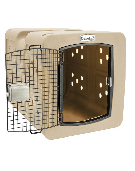 Dakota 283 G3 Dog Kennel – Large Sandstone, Framed Door with Keyed Latch, Ventilated & Stackable Crate, 35.2" x 24.5" x 26.5"