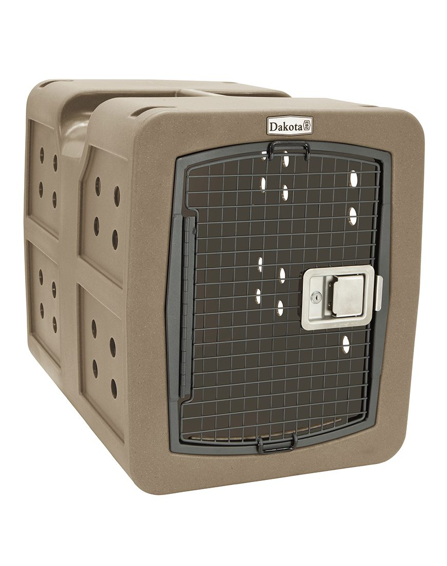Dakota 283 G3 Dog Kennel with Dakota Guard – Medium Coyote Granite, Framed Door with Keyed Latch, Ventilated & Stackable Crate, 31" x 21.5" x 25.5"
