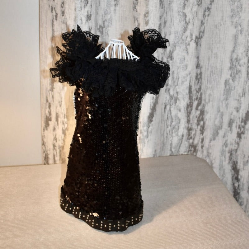 C’Mimi Designer Couture “Elektra” Dog Party Dress – Handmade Black Sequin & Lace Luxury Dress (XS–3XL, Custom Sizing Available, 6–8 Week Delivery)