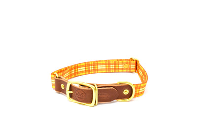 Tartan Dog Collar – Handmade Brass Buckle Plaid Leather Collar