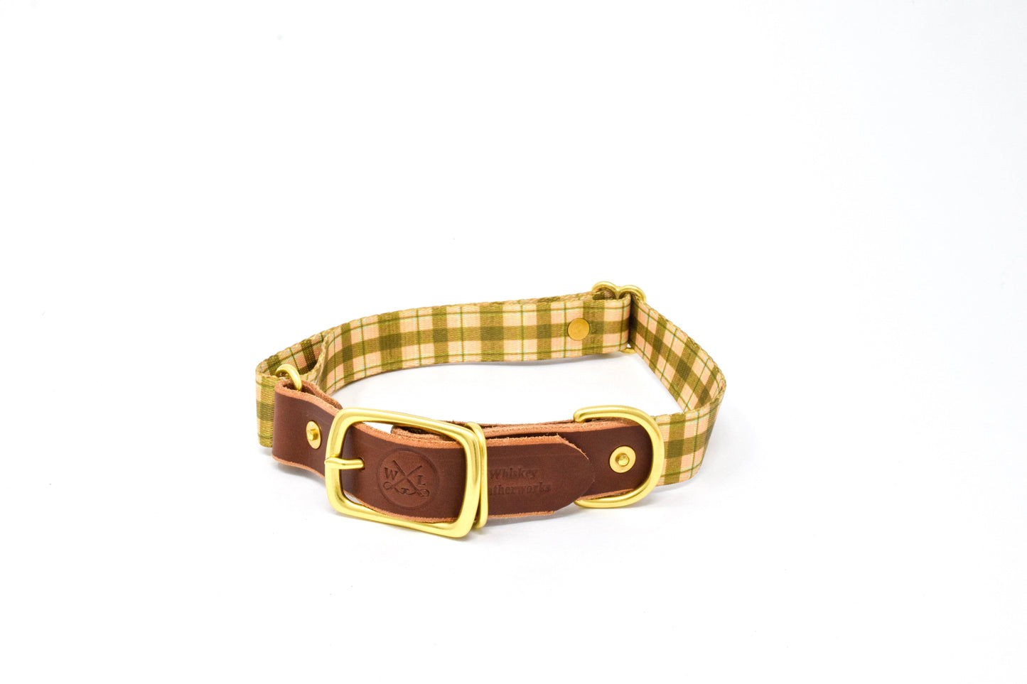 Tartan Dog Collar – Handmade Brass Buckle Plaid Leather Collar