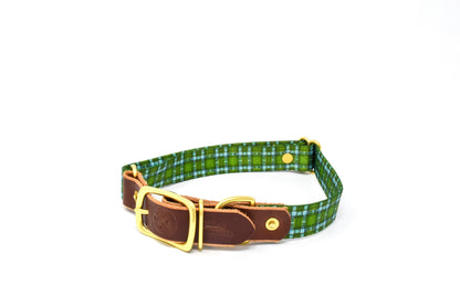 Tartan Dog Collar – Handmade Brass Buckle Plaid Leather Collar