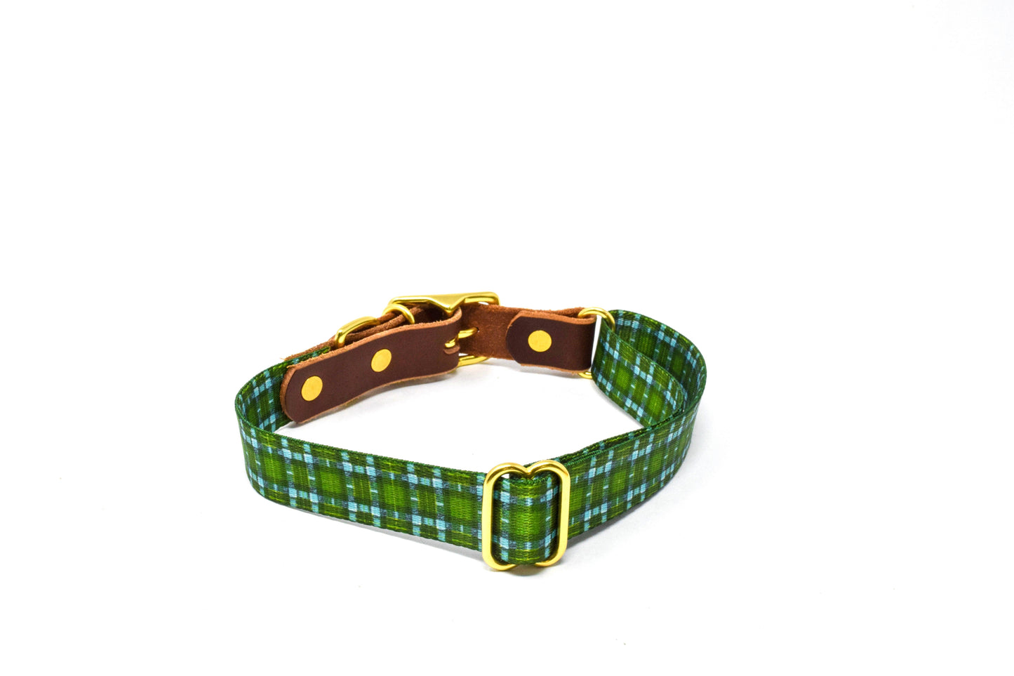 Tartan Dog Collar – Handmade Brass Buckle Plaid Leather Collar