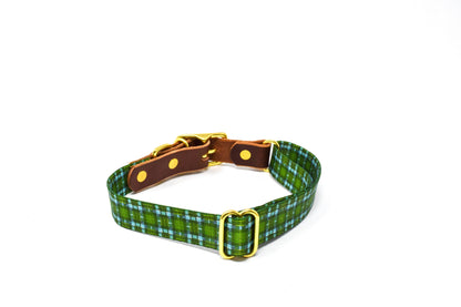 Tartan Dog Collar – Handmade Brass Buckle Plaid Leather Collar