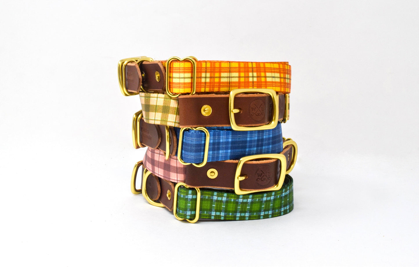 Tartan Dog Collar – Handmade Brass Buckle Plaid Leather Collar