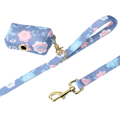 4pc Floral Daisy Dog Collar, Harness, Leash & Poo Bag Set – Personalized No-Pull Adjustable Set for Small to Large Dogs (XS–L, Pink or Purple)