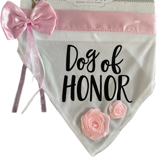 Dog of Honor Wedding Bandana – Pink Floral Wedding Accessory with Bow for Dogs (One Size Fits Most)