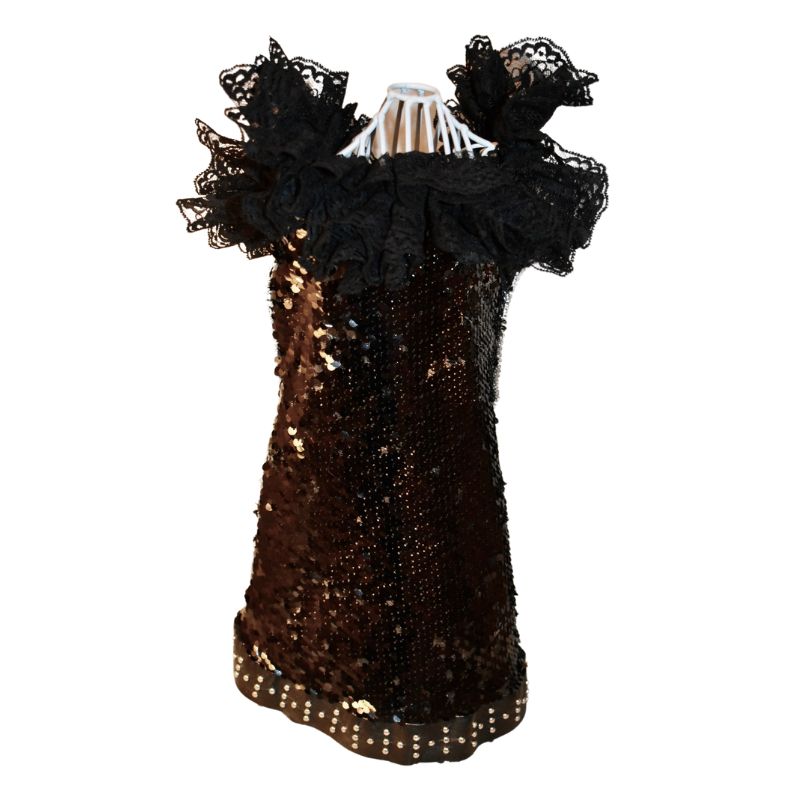 C’Mimi Designer Couture “Elektra” Dog Party Dress – Handmade Black Sequin & Lace Luxury Dress (XS–3XL, Custom Sizing Available, 6–8 Week Delivery)