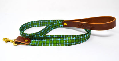 Whiskey Tartan Dog Leash – Handcrafted Leather & Brass (Fixed or Adjustable)