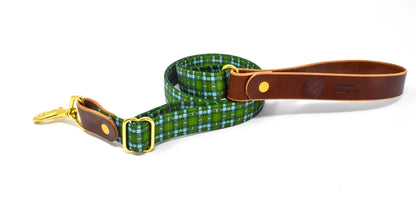 Whiskey Tartan Dog Leash – Handcrafted Leather & Brass (Fixed or Adjustable)