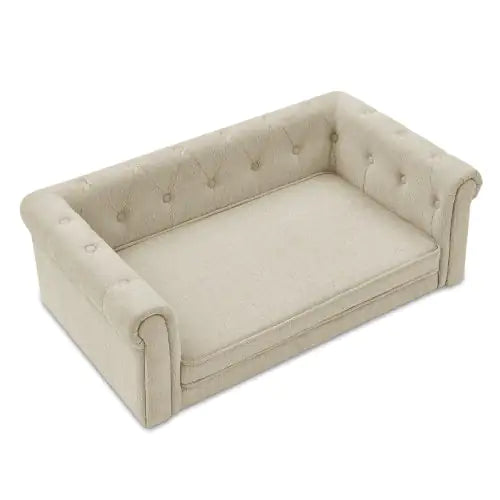 Elegant Rectangular Pet Bed for Medium & Large Dogs | Raised Modern Dog Sofa in Beige