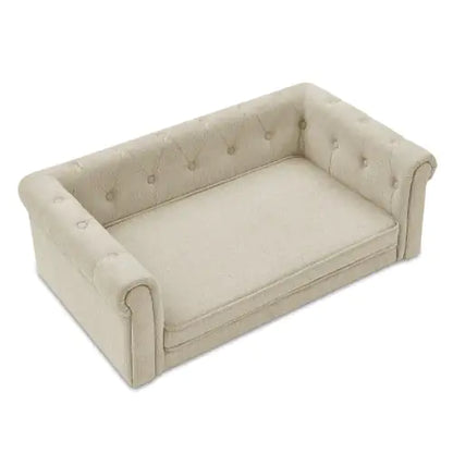 Elegant Rectangular Pet Bed for Medium & Large Dogs | Raised Modern Dog Sofa in Beige