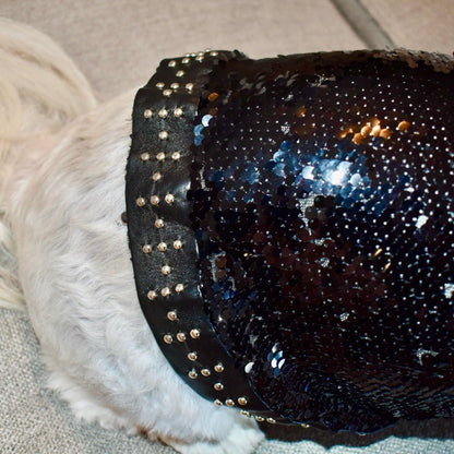 C’Mimi Designer Couture “Elektra” Dog Party Dress – Handmade Black Sequin & Lace Luxury Dress (XS–3XL, Custom Sizing Available, 6–8 Week Delivery)